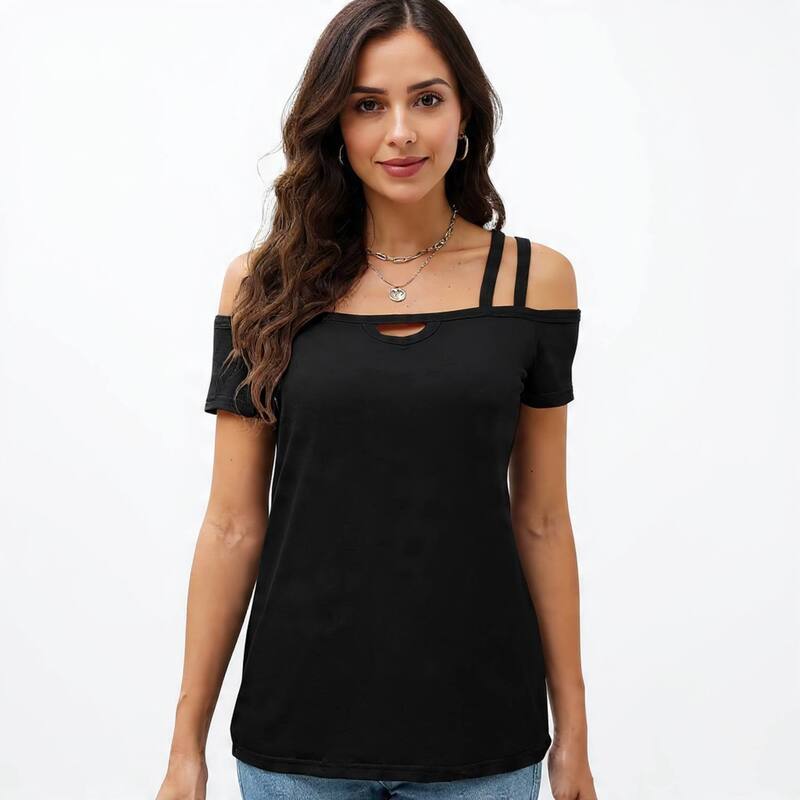 メガリテイラー レディース トップス プルオーバー MegaRetailer Women\u0027short Sleeve Criss Crosshirt Black 黒いこと