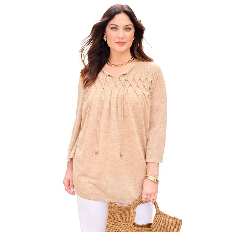 キャサリンズ レディース トップス プルオーバー 足し加える大きさ 編み物 リネン Catherines Women\u0027s Plusize Knit Linen Peasantop Sand 沙子