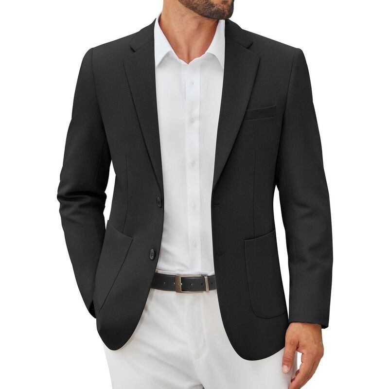 クーファンディ レディース アウター ジャケット・ブルゾン スリムフィット コート ブレザー ニット COOFANDY Men' Casual Blazer Jacket Slim Fitwo Button Suit Jackets Lightweight Knit Sport Coat Black ブラック｜ReVida 店