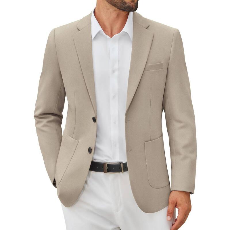 クーファンディ レディース アウター ジャケット・ブルゾン スリムフィット コート ブレザー ニット COOFANDY Men' Casual Blazer Jacket Slim Fitwo Button Suit Jackets Lightweight Knit Sport Coat Khaki カーキ｜ReVida 店