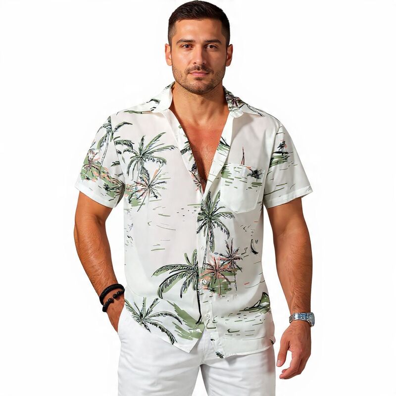メガリテイラー レディース トップス プルオーバー 御花柄 御花 MegaRetailer Short Sleeve Hawaiian Floral Shirt Coconutree White 白いこと