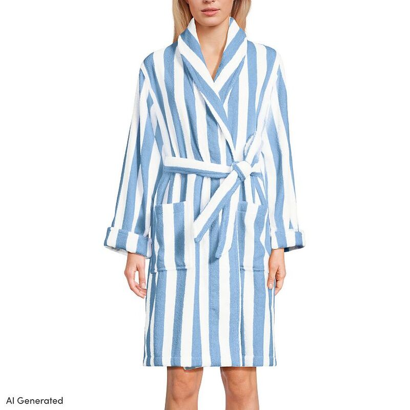 ランズ挙げ句の果て レディース アンダー御召しもの ナイト爵御召しもの ひざ丈 パイル Women\u0027s Lands\u0027 End Softerry Long Sleeve Knee Length Robe No Color