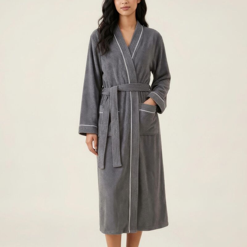 アンナカシ レディース アンダー御召しもの ナイト爵御召しもの 対照 Anna-Kaci Women\u0027s Long Lightweight Robe with Contrastrim Tie Waist Belt Front Pocketsoft Robe Dark Gray 薄墨色