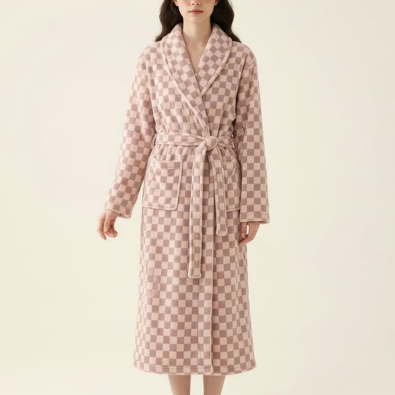 アンナカシ レディース アンダー御召しもの ナイト爵御召しもの つけ加える大きさ Anna-Kaci Women\u0027striped Plush Long Robe with Shawl Collar Tie Waist Belt Softextured Fullength Bathrobe Pink サクラ色