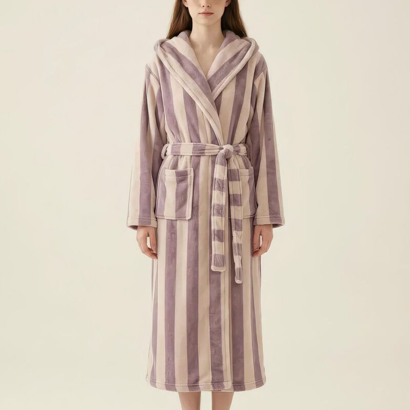 アンナカシ レディース アンダー御召しもの ナイト爵御召しもの つけ加える大きさ Anna-Kaci Women\u0027striped Plush Long Robe with Shawl Collar Tie Waist Belt Softextured Fullength Bathrobe Purple パープル