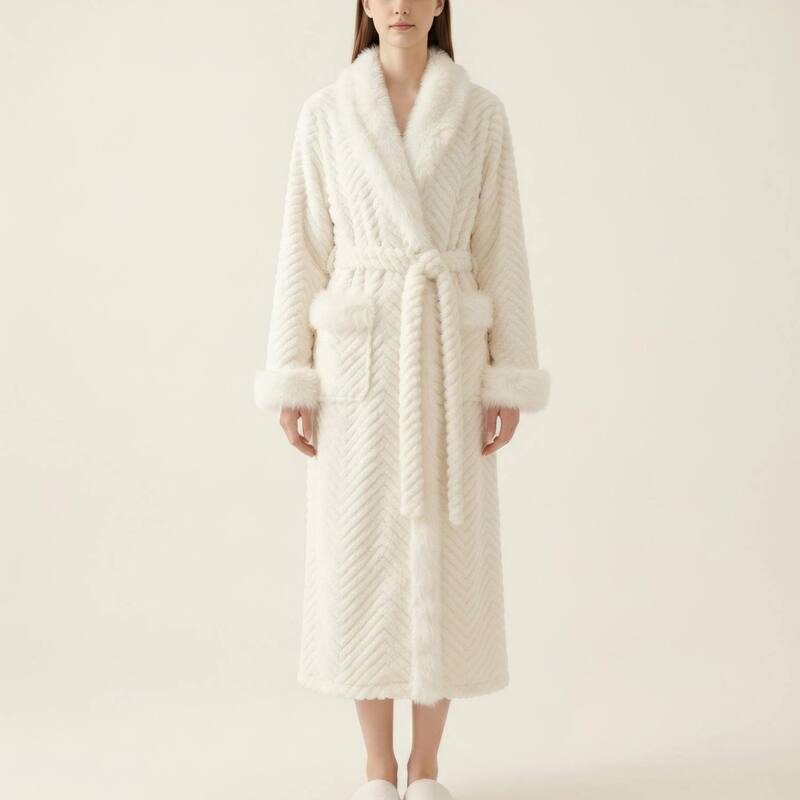 アンナカシ レディース アンダー御召しもの ナイト爵御召しもの つけ加える大きさ Anna-Kaci Women\u0027s Plush Long Robe with Faux Fur Trim Shawl Collar Tie Waist Beltextured Soft Warm Robe White 白いこと