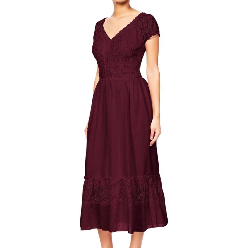 アンナカシ レディース トップス ワンピース レース マキシ Anna-Kaci Women's Renaissance Boho Lace Maxi Dress Red レッド|ReVida 店