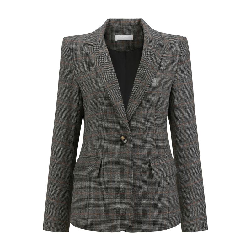 インスパイア シック レディース アウター ジャケット・ブルゾン ブレザー INSPIRE CHIC Women's Houndstooth Blazer Work Business Plaid Suit Jacket Black Grey ブラック｜ReVida 店