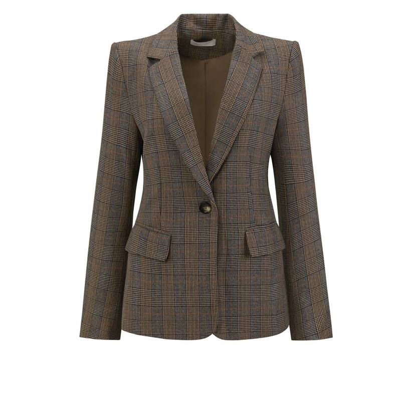 インスパイア シック レディース アウター ジャケット・ブルゾン ブレザー INSPIRE CHIC Women's Houndstooth Blazer Work Business Plaid Suit Jacket Brown ブラウン|ReVida 店