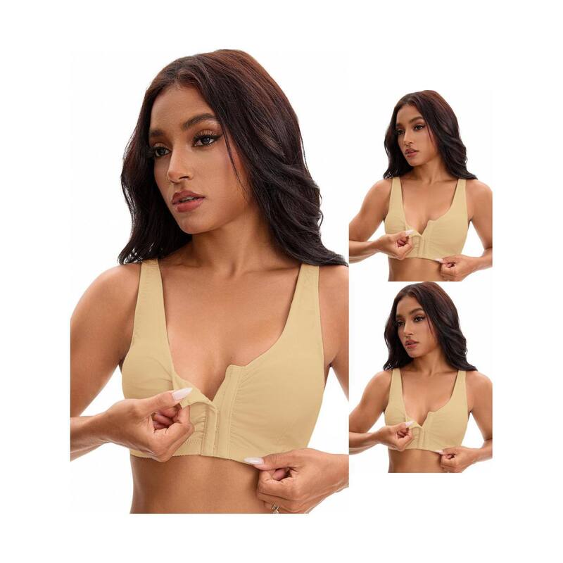 インスパイア シック レディース アンダーウェア ブラジャー INSPIRE CHIC 3 Packs Women's Front Closure Adjustable Strap Wirefree Full Coverage Soft Workout Bras Beige ベージュ｜ReVida 店 15,680円
