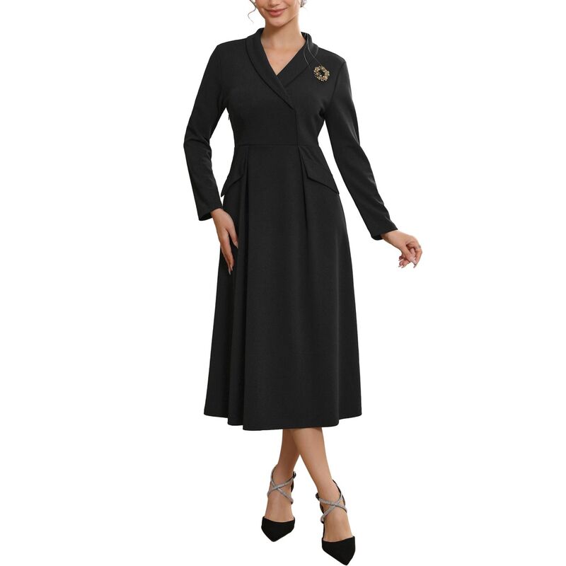 インスパイア シック レディース トップス ワンピース Vネック A ライン ブレザー INSPIRE CHIC Women's Formal Blazer Dresses Lapel Collar V Neck Long Sleeve A-Line Work Dress Black ブラック｜ReVida 店