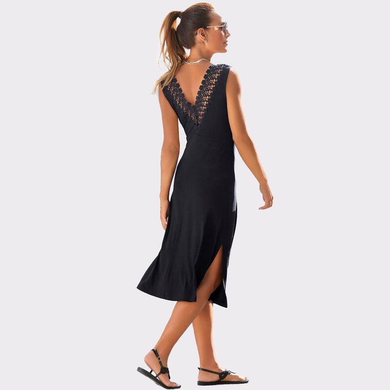 ラスカーナ レディース トップス ワンピース レース Lascana Women's V-Back Lace Accent Dress Black ブラック|ReVida 店