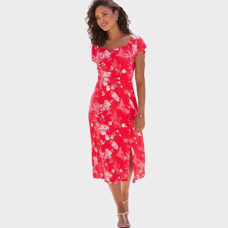 ラスカーナ レディース トップス ワンピース フラワー柄 フラワー Lascana Women's Floral Sweetheart Neckline Dress Red Printed レッド|ReVida 店