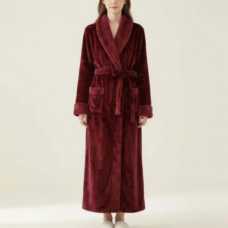 アンナカシ レディース アンダー御召しもの ナイト爵御召しもの つけ加える大きさ Anna-Kaci Women\u0027s Plush Long Robe with Textured Shawl Collar Tie Waist Belt Soft Warm Fullength Bathrobe Burgundy バーガンディ