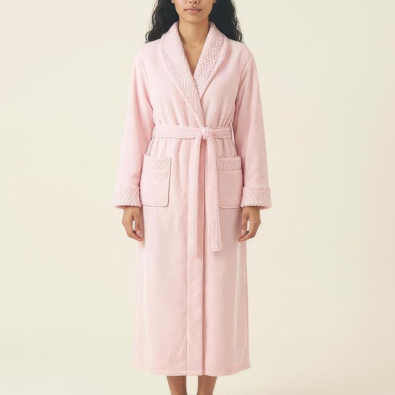 アンナカシ レディース アンダー御召しもの ナイト爵御召しもの つけ加える大きさ Anna-Kaci Women\u0027s Plush Long Robe with Textured Shawl Collar Tie Waist Belt Soft Warm Fullength Bathrobe Pink サクラ色
