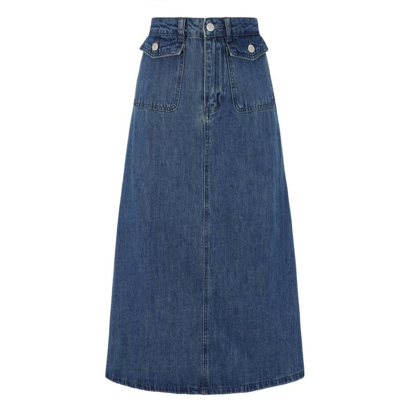 アレグラ ケー レディース ボトムスカート A ライン デニム ALLEGRA K Long Denim Skirt for Women's Casual High Waisted Flapocket A-Line Jean Skirt Vintage Blue ブルー|ReVida 店