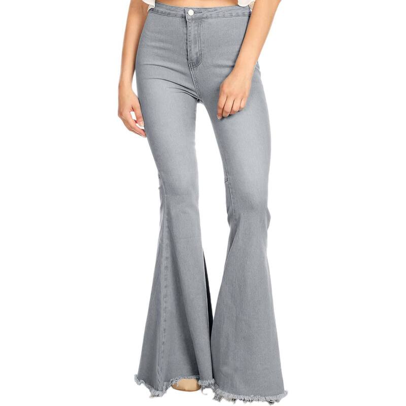 アンナカシ レディース ボトムス デニムパンツ ハイウエスト ジーンズ Anna-Kaci Women's Bell Bottom High Waist Denim Jeans Grey グレー|ReVida 店