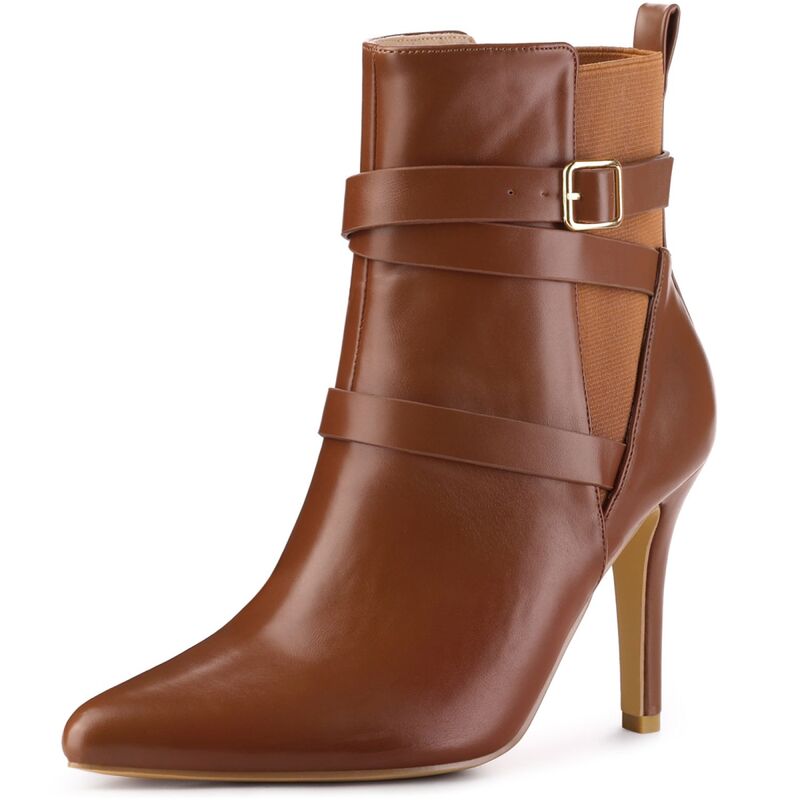 ブリスフルステップ レディース シューズ ブーツ・レインブーツ チェルシーブーツ チェルシー アンクル ヒール BLISSFUL STEP Chelsea Boots Pointy Toe Stiletto Higheel Ankle Boot for Women Brown ブラウン|ReVida 店