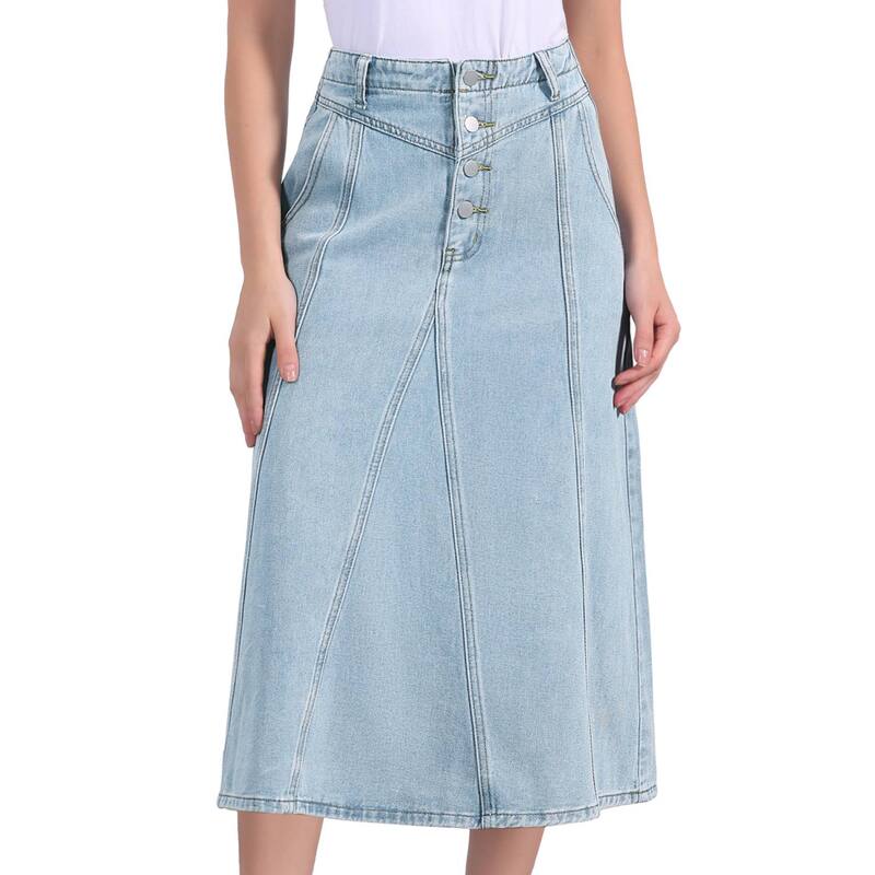 インスパイア シック レディース ボトムスカート ミディ デニム INSPIRE CHIC Women's Long Jean Denim Skirts High Waisted Frayed Midi Skirt with Pockets Light Blue ブルー｜ReVida 店