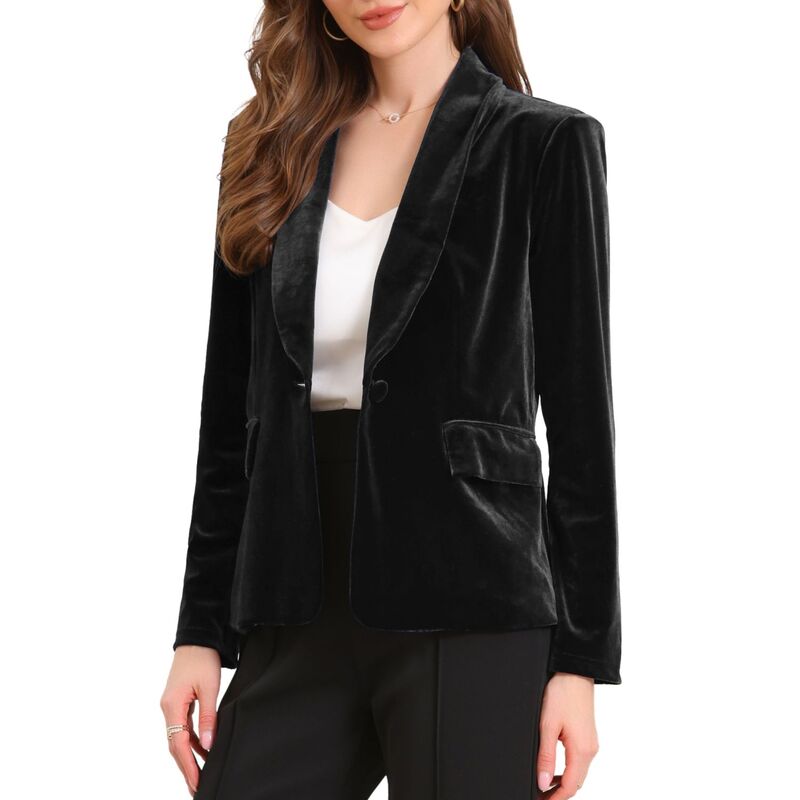 インスパイア 今めかしい レディース アウター 上衣・上衣 天鵝絨 落ちこむ スポーツジャケット INSPIRE CHIC Velvet Blazer for Women\u0027shawl Collared Long Sleeve Botton Down Business Cocktail Suit Jackets Black 黒いこと