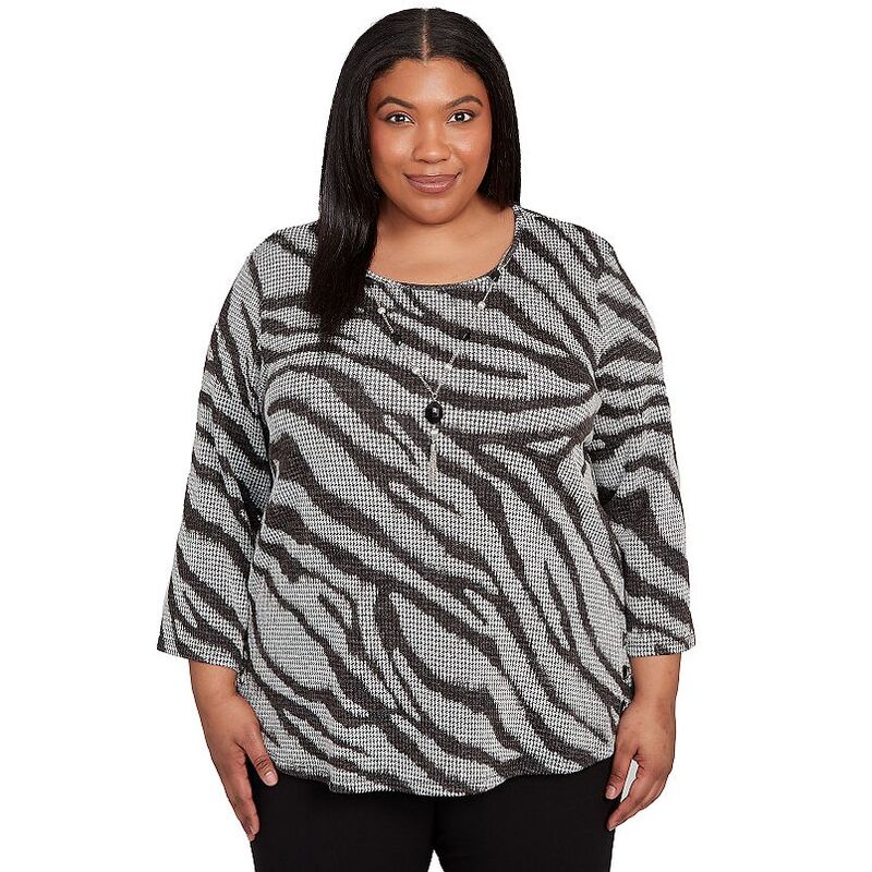 アルフレッド ダナー レディース トップス プルオーバー 足し加える大きさ スピード競技 Plusize Alfredunner Animal Houndstooth Top with Necklace No Color 毛の荒物