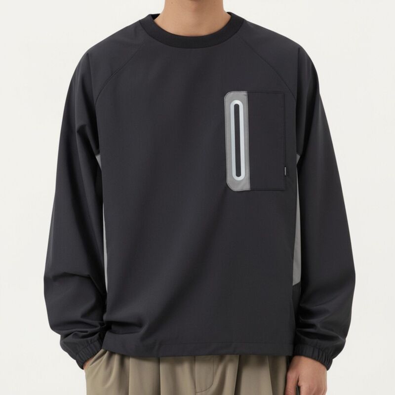 アンナカシ レディース トップス プルオーバー 労働者の一団素っ首 対照 Anna-Kaci Men\u0027s Long Sleeve Pullover Crew Neck Top with Contrast Zipper Chest Pocket and Elasticuffs Black 黒いこと