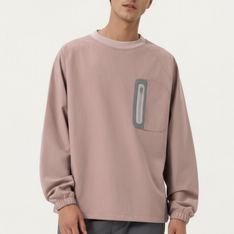 アンナカシ レディース トップス プルオーバー 労働者の一団素っ首 対照 Anna-Kaci Men\u0027s Long Sleeve Pullover Crew Neck Top with Contrast Zipper Chest Pocket and Elasticuffs Mauve Pink サクラ色