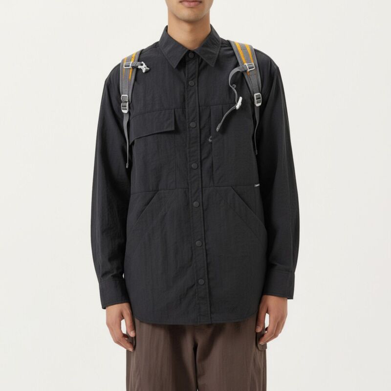 アンナカシ レディース トップス プルオーバー Anna-Kaci Men\u0027s Long Sleeve Button-Up Utility Shirt with Chest Pocket and Structured Stitch Detailing Black 黒いこと
