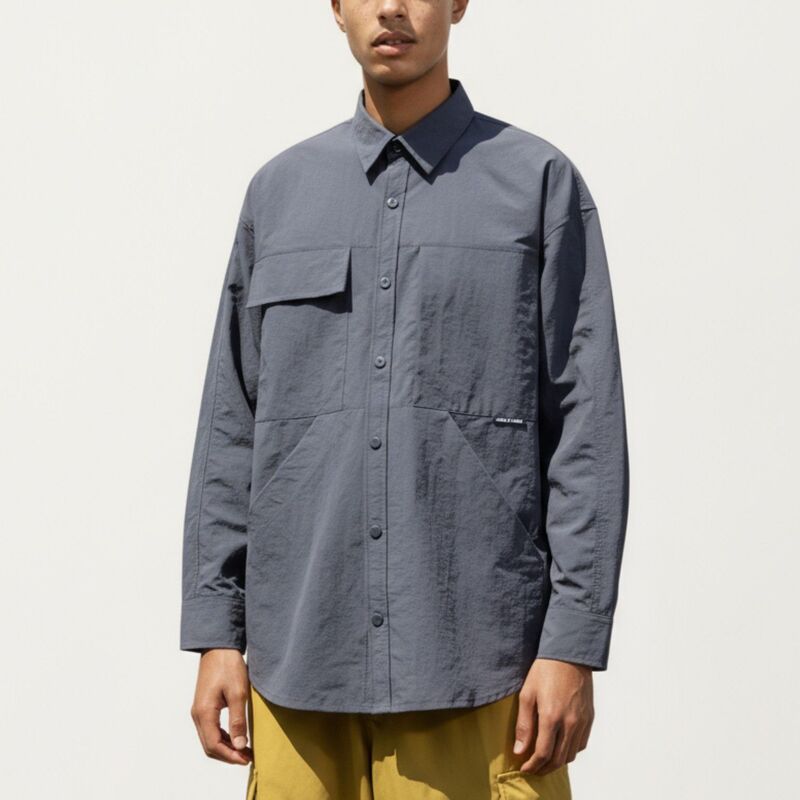 アンナカシ レディース トップス プルオーバー Anna-Kaci Men\u0027s Long Sleeve Button-Up Utility Shirt with Chest Pocket and Structured Stitch Detailingray 薄墨色