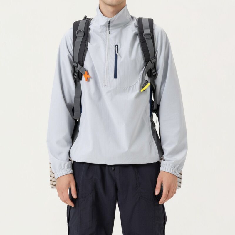 アンナカシ レディース トップス プルオーバー ハーフジップ Anna-Kaci Men\u0027s Long Sleeve Quarter Zip Windbreaker Pullover with Elasticuffs and Zipper Chest Pocket Gray 薄墨色