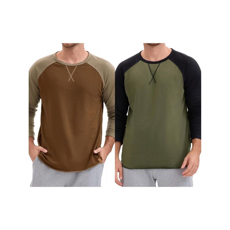 インスパイア シック レディース トップス Tシャツ INSPIRE CHIC 2 Packs Men's Long Sleeve Tops Color Block Casual Raglan T-Shirt Brown Olive Green グリーン|ReVida 店