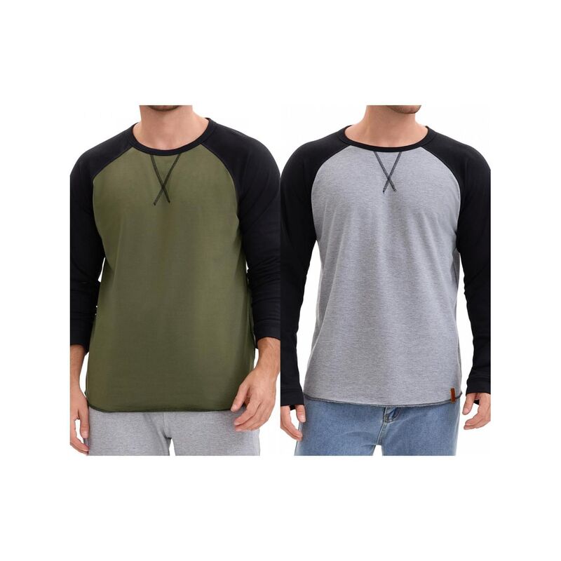 インスパイア シック レディース トップス Tシャツ INSPIRE CHIC 2 Packs Men's Long Sleeve Tops Color Block Casual Raglan T-Shirt Gray Black Olive Green ブラック｜ReVida 店