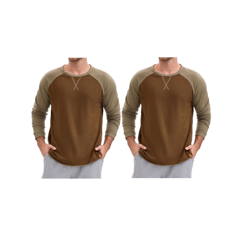 インスパイア シック レディース トップス Tシャツ クルーネック INSPIRE CHIC 2 Packs Men's Long Sleeve Tops Color Block Casual Raglan Crew Neck T-Shirts Brown ブラウン｜ReVida 店