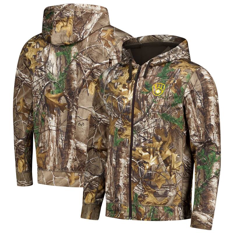 ダンブルック レディース トップス プルオーバー パーカー Men\u0027s Dunbrooke Camo Milwaukee Brewers Trophy Realtree Full-Zip Hoodie Brw Green 緑であること