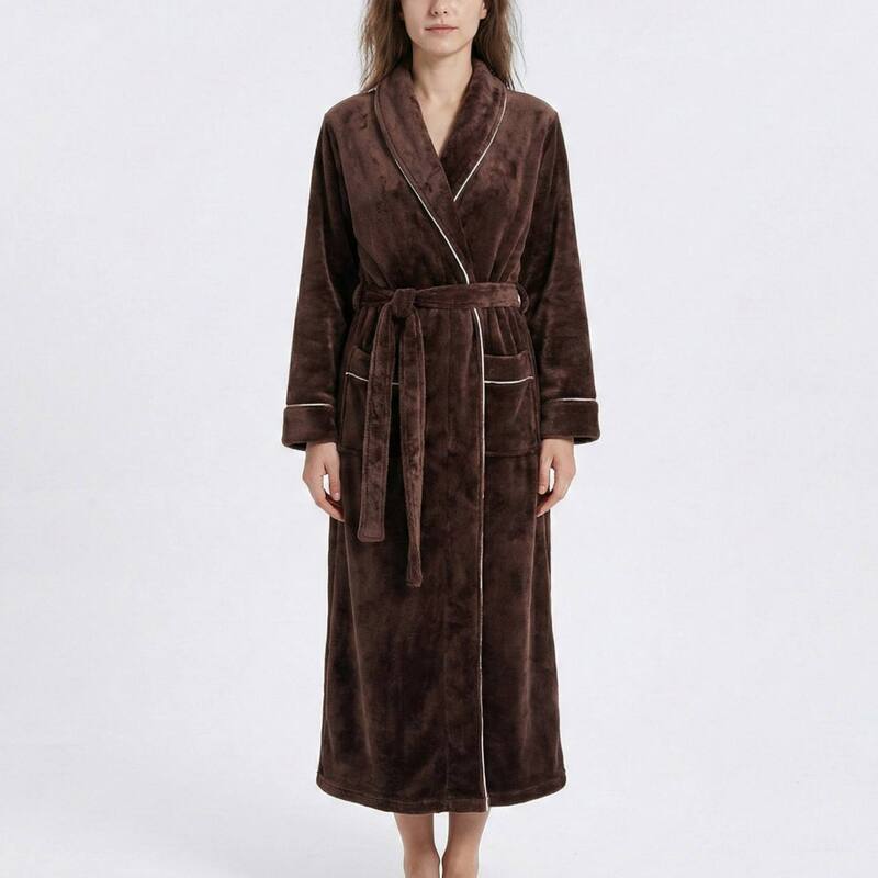 アンナカシ レディース アンダー御召しもの ナイト爵御召しもの つけ加える大きさ Anna-Kaci Plush Long Sleeve Wrap Bathrobe with Waistie Belt and Front Patch Pockets Brown 赤銅色