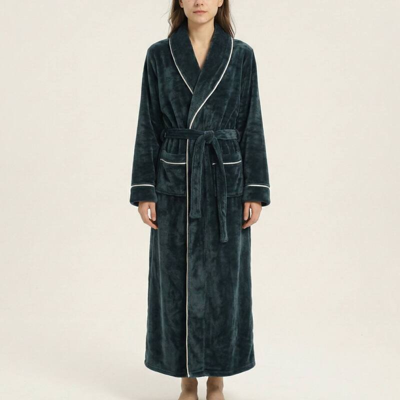 アンナカシ レディース アンダー御召しもの ナイト爵御召しもの つけ加える大きさ Anna-Kaci Plush Long Sleeve Wrap Bathrobe with Waistie Belt and Front Patch Pockets Teal ティール