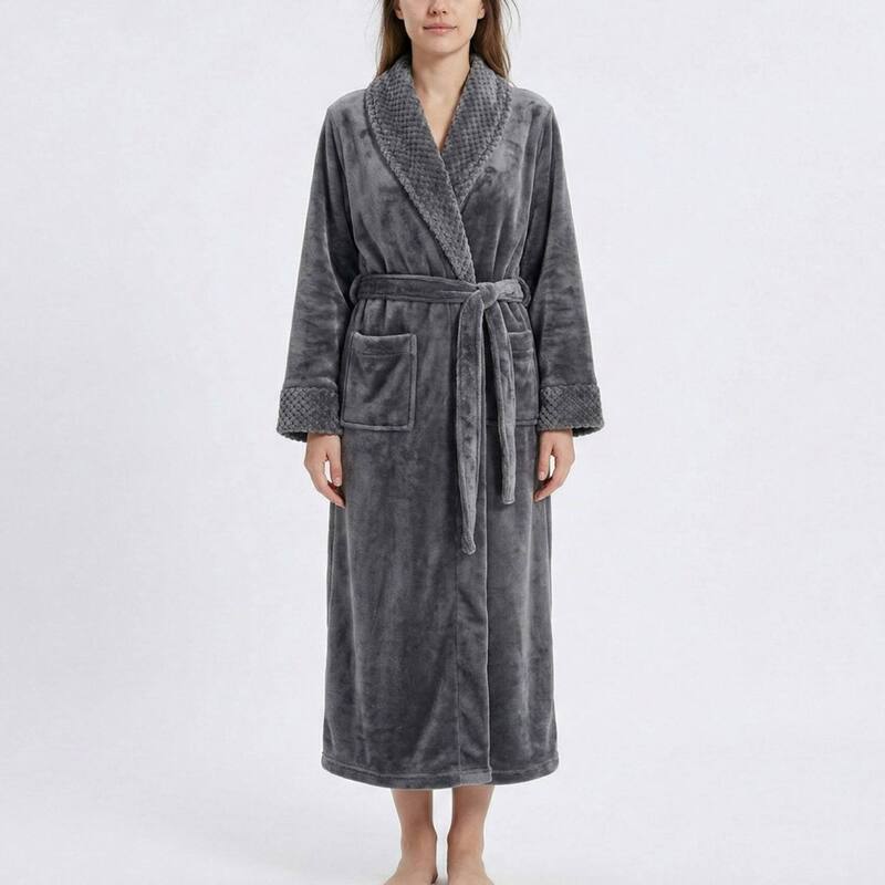 アンナカシ レディース アンダー御召しもの ナイト爵御召しもの つけ加える大きさ Anna-Kaci Plush Long Sleeve Shawl Collar Bathrobe with Waistie Belt and Front Patch Pockets Gray 薄墨色