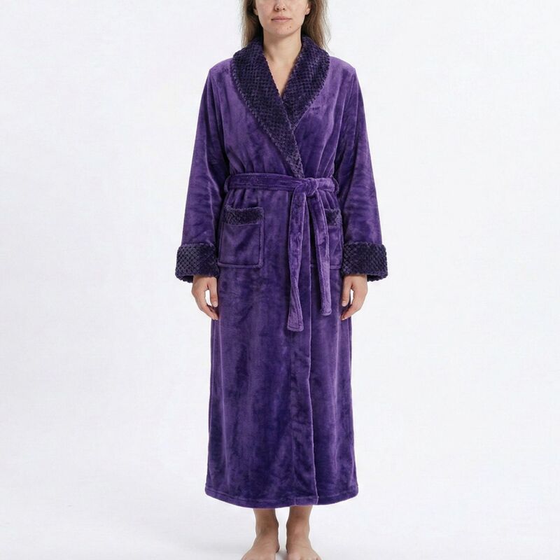 アンナカシ レディース アンダー御召しもの ナイト爵御召しもの つけ加える大きさ Anna-Kaci Plush Long Sleeve Shawl Collar Bathrobe with Waistie Belt and Front Patch Pockets Purple パープル