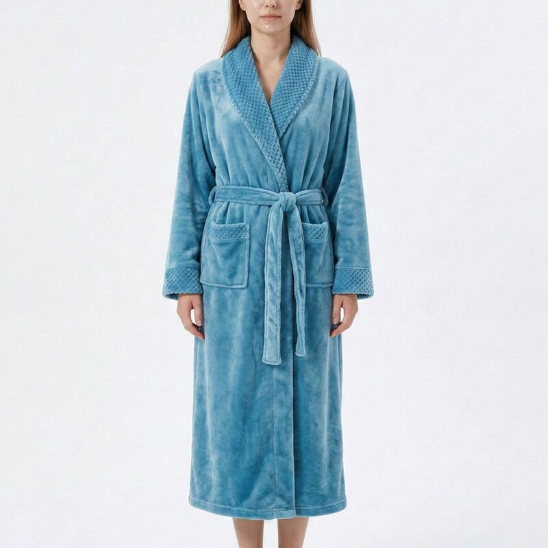 アンナカシ レディース アンダー御召しもの ナイト爵御召しもの つけ加える大きさ Anna-Kaci Plush Long Sleeve Shawl Collar Bathrobe with Waistie Belt and Front Patch Pockets Teal ティール