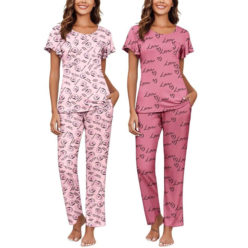 エコアー レディース アンダー御召しもの ナイト爵御召しもの Ekouaer Pajamas for Women Set 2 Piece Comfy Loungewear Lightweight Pjsleepwear Pink Cups Loves サクラ色