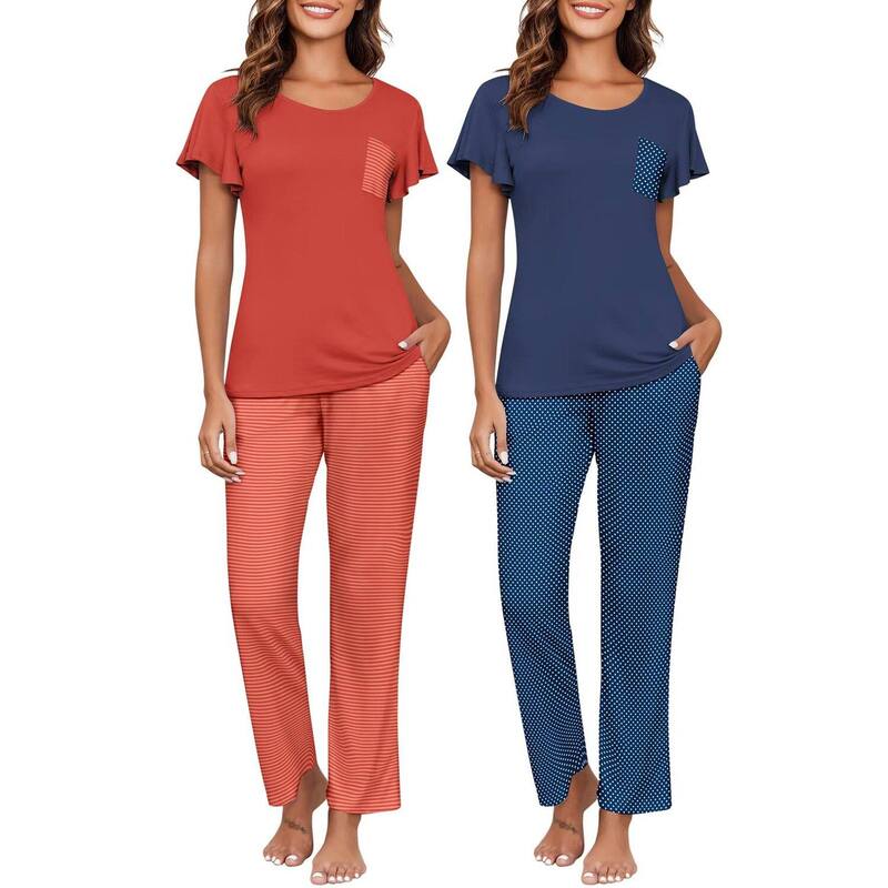 エコアー レディース アンダー御召しもの ナイト爵御召しもの Ekouaer Pajamas for Women Set 2 Piece Comfy Loungewear Lightweight Pjsleepweared Stripes Blue 青み