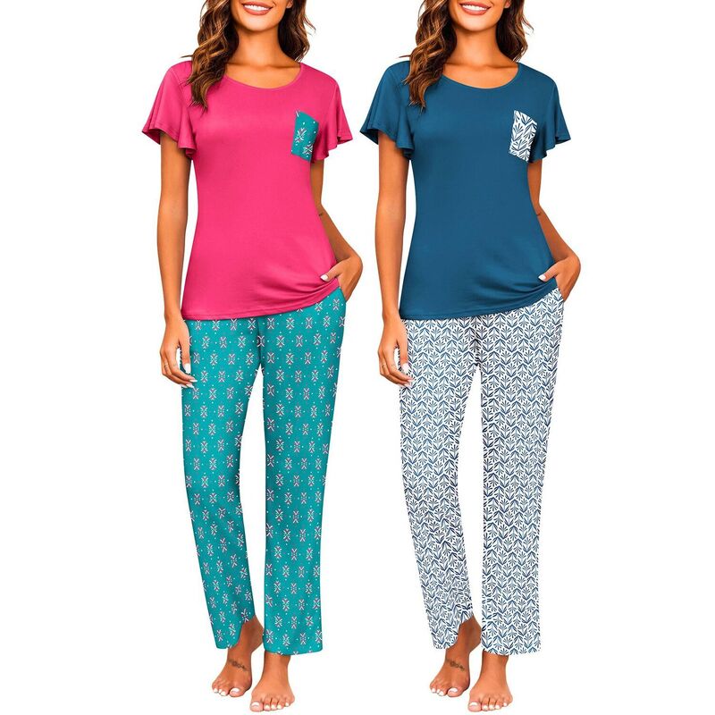 エコアー レディース アンダー御召しもの ナイト爵御召しもの Ekouaer Pajamas for Women Set 2 Piece Comfy Loungewear Lightweight Pjsleepwearose Red Floral 赤いこと