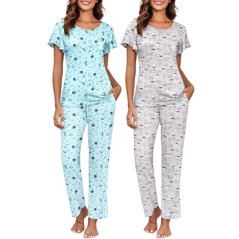 エコアー レディース アンダー御召しもの ナイト爵御召しもの Ekouaer Pajamas for Women Set 2 Piece Comfy Loungewear Lightweight Pjsleepwear Star Cup