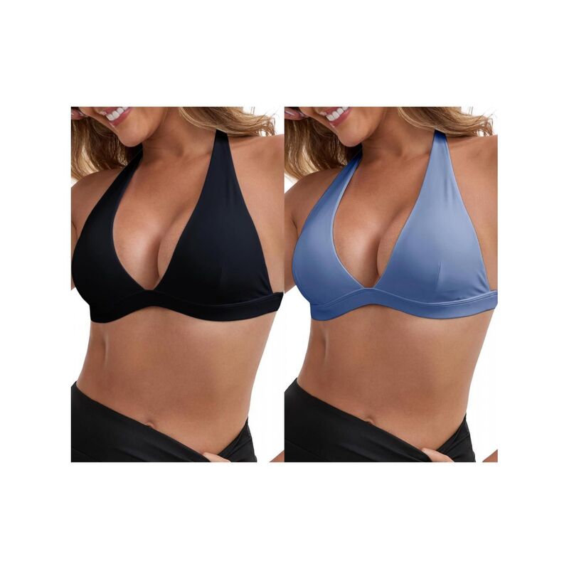 インスパイア 今めかしい レディース アンダーお召しもの ブラ 後ろ側食い違い ホルター INSPIRE CHIC 2 Packs Women\u0027s Halter Neck Plunge Wirefree Sports Bras Backless Cozy Workout Fitness Bralette Black Blue 黒いこと
