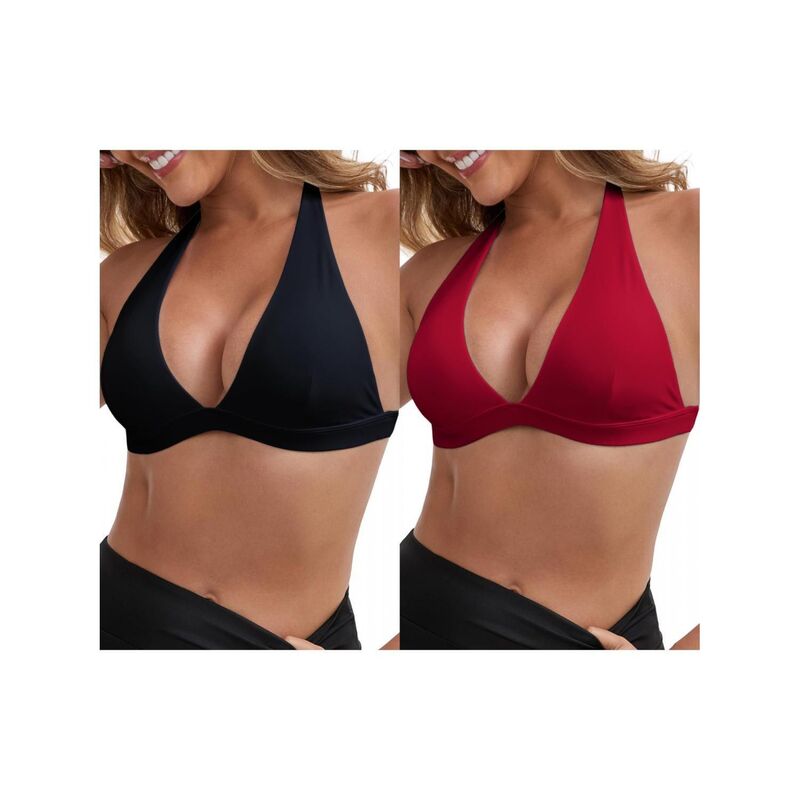 インスパイア 今めかしい レディース アンダーお召しもの ブラ 後ろ側食い違い ホルター INSPIRE CHIC 2 Packs Women\u0027s Halter Neck Plunge Wirefree Sports Bras Backless Cozy Workout Fitness Bralette Black Red 黒いこと