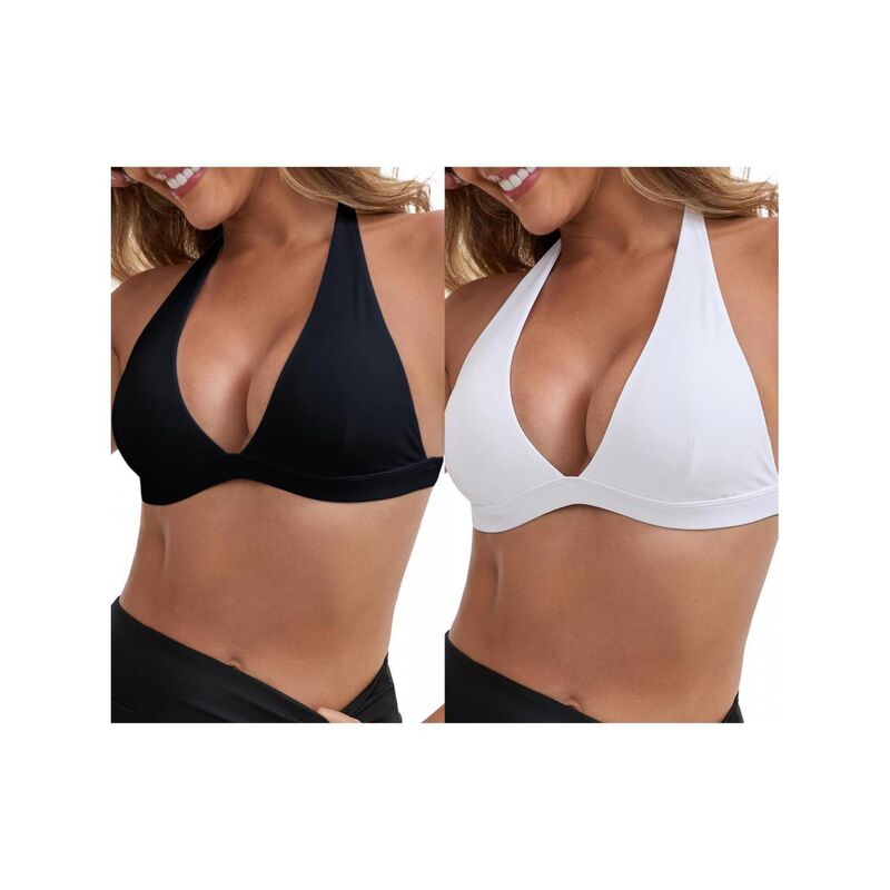 インスパイア 今めかしい レディース アンダーお召しもの ブラ 後ろ側食い違い ホルター INSPIRE CHIC 2 Packs Women\u0027s Halter Neck Plunge Wirefree Sports Bras Backless Cozy Workout Fitness Bralette Black White 白いこと