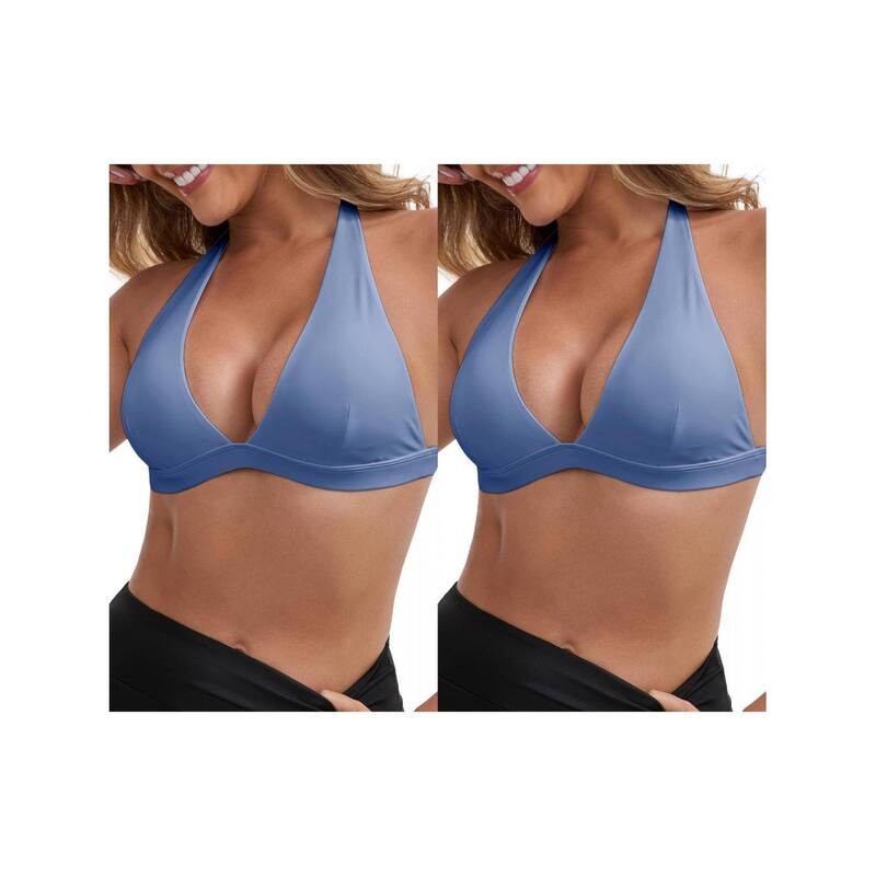インスパイア 今めかしい レディース アンダーお召しもの ブラ 後ろ側食い違い ホルター INSPIRE CHIC 2 Packs Women\u0027s Halter Neck Plunge Wirefree Sports Bras Backless Cozy Workout Fitness Bralette Blue 青色