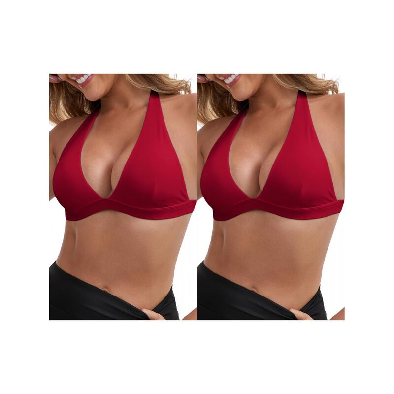 インスパイア 今めかしい レディース アンダーお召しもの ブラ 後ろ側食い違い ホルター INSPIRE CHIC 2 Packs Women\u0027s Halter Neck Plunge Wirefree Sports Bras Backless Cozy Workout Fitness Bralette Red 赤いこと