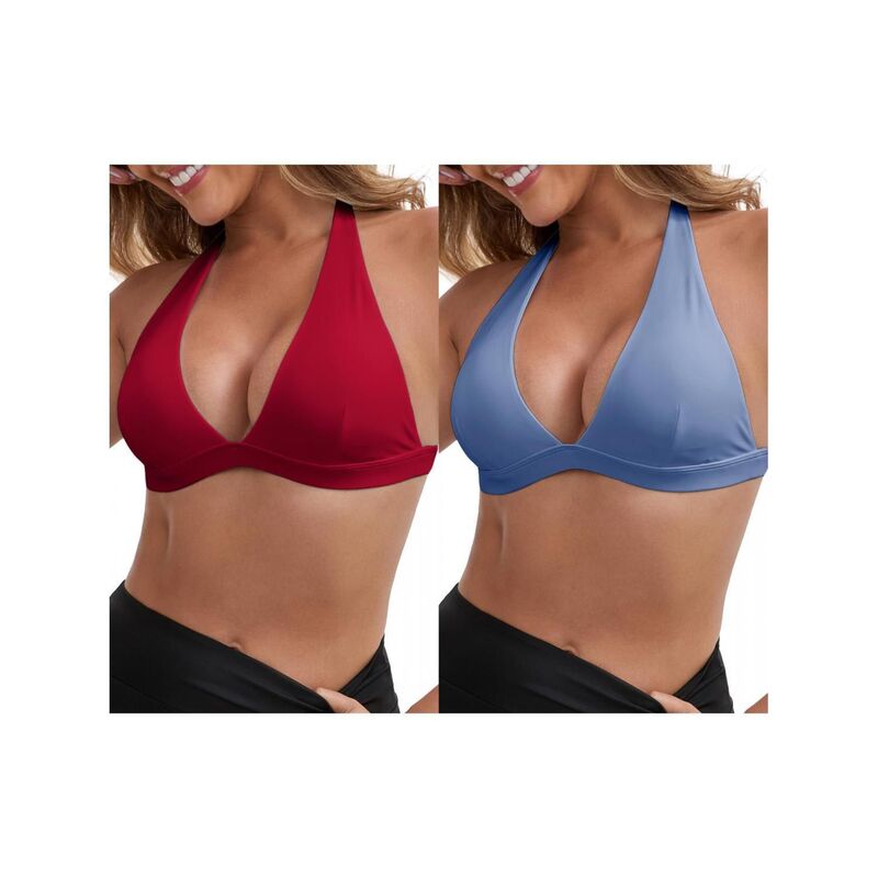 インスパイア 今めかしい レディース アンダーお召しもの ブラ 後ろ側食い違い ホルター INSPIRE CHIC 2 Packs Women\u0027s Halter Neck Plunge Wirefree Sports Bras Backless Cozy Workout Fitness Bralette Red Blue 青色