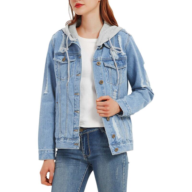 アンナカシ レディース アウター 上衣・上衣 ジーンズ パーカー Anna-Kaci Women\u0027s Detachable Hoodie Denim Distressed Jean Jacket Blue 青色